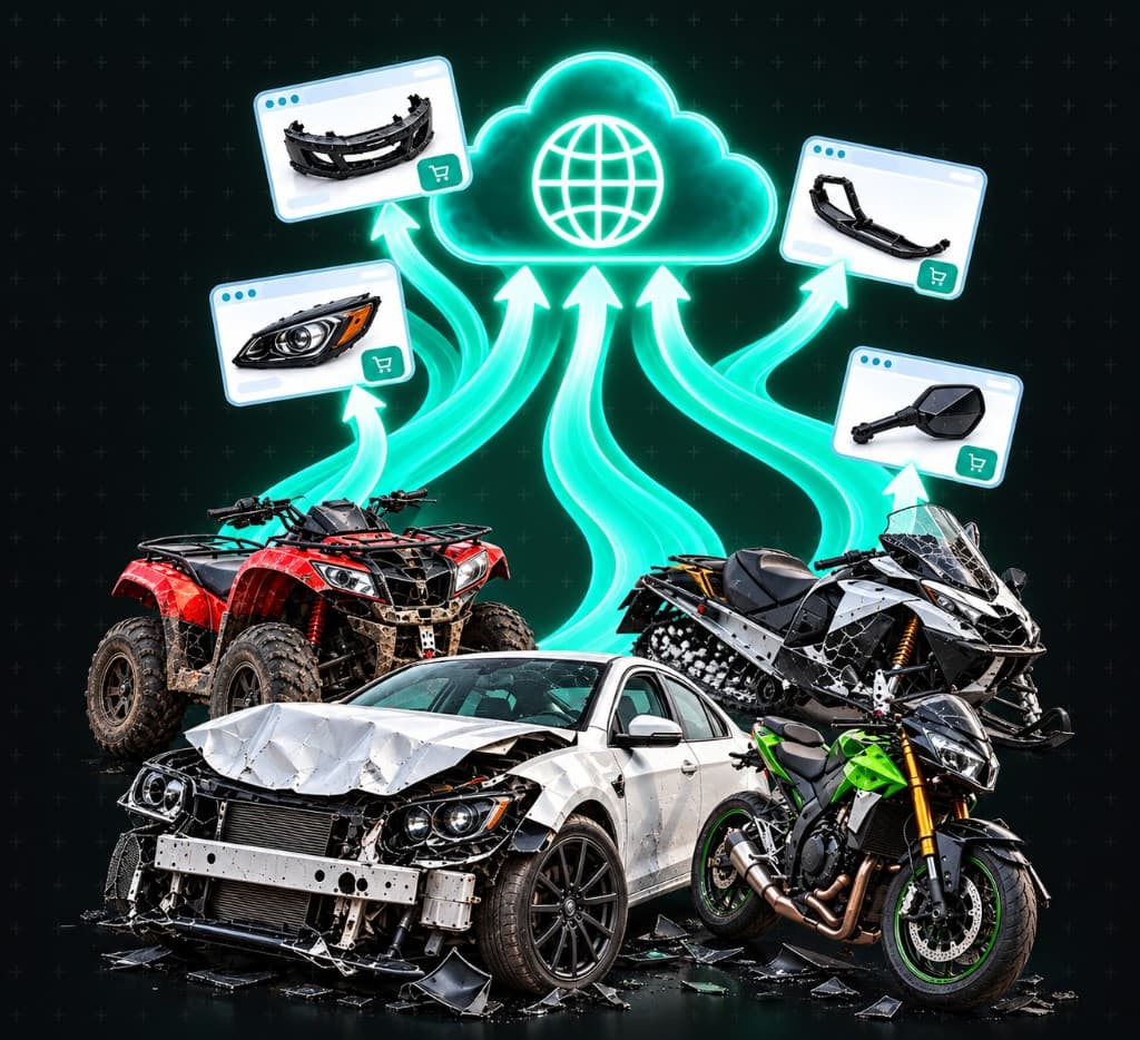 Wrecked vehicles whose parts are listed for buyers to find