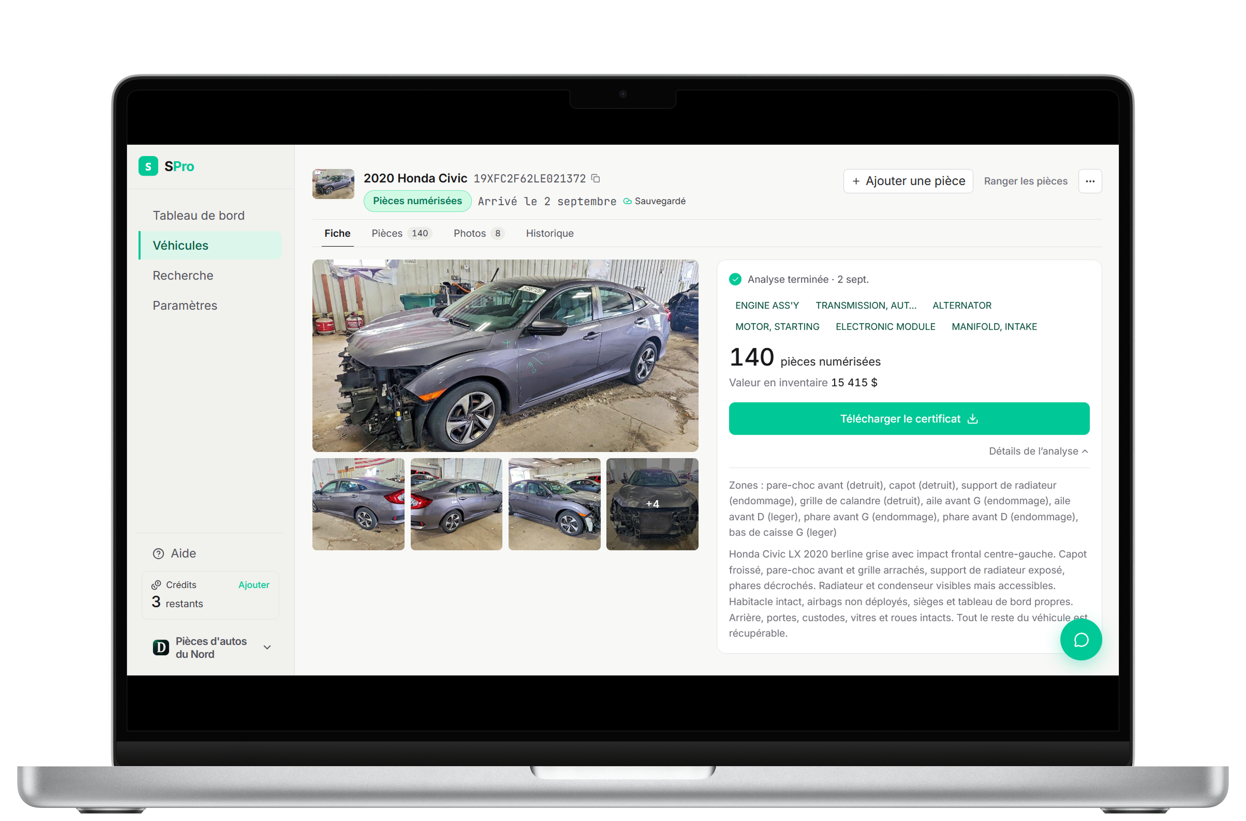 Fiche véhicule et certificat à télécharger