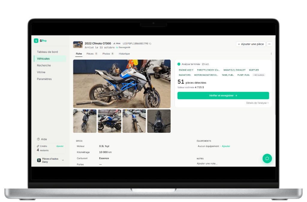 Motorcycle record after analysis